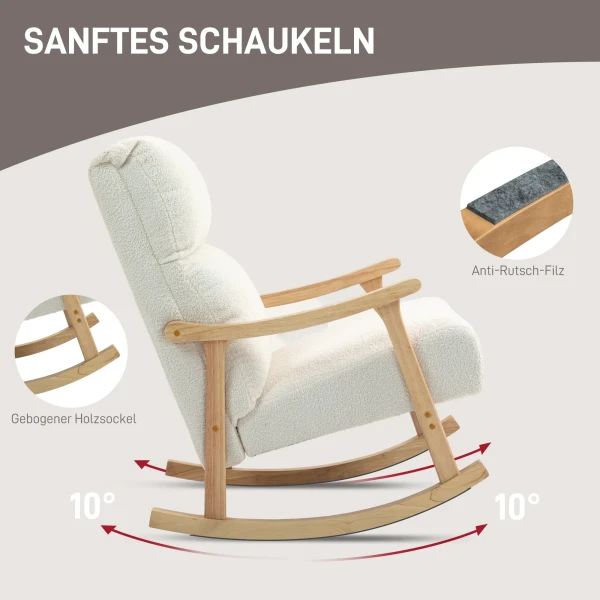 Schommelstoel, Ergonomische Schommelstoel, Fauteuil, Voedingsstoel Met Fluweelachtige Uitstraling, Schommelstoel Tot 120 Kg Belastbaar, Voor Slaapkamer, Woonkamer, Crèmewit 5