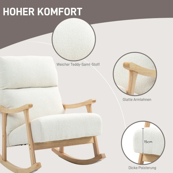 Schommelstoel, Ergonomische Schommelstoel, Fauteuil, Voedingsstoel Met Fluweelachtige Uitstraling, Schommelstoel Tot 120 Kg Belastbaar, Voor Slaapkamer, Woonkamer, Crèmewit 7