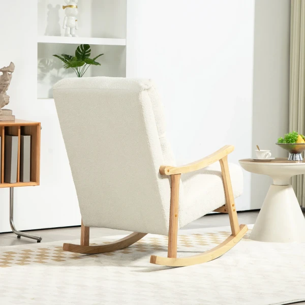 Schommelstoel, Ergonomische Schommelstoel, Fauteuil, Voedingsstoel Met Fluweelachtige Uitstraling, Schommelstoel Tot 120 Kg Belastbaar, Voor Slaapkamer, Woonkamer, Crèmewit 8