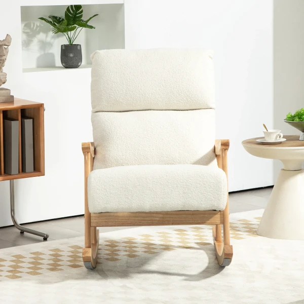 Schommelstoel, Ergonomische Schommelstoel, Fauteuil, Voedingsstoel Met Fluweelachtige Uitstraling, Schommelstoel Tot 120 Kg Belastbaar, Voor Slaapkamer, Woonkamer, Crèmewit 9