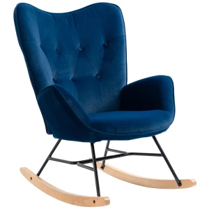 Schommelstoel Met Oren Rocking Chair Groot Comfort Armleuningen Zit Rugleuning Gevoerd Met Hoge Dichtheid Fluweelstof Blauw 1