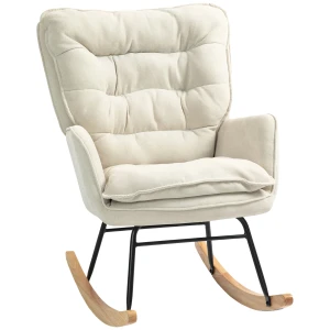 Schommelstoel, Schommel Fauteuil, Armleunstoel, Voedingsstoel Met Chenille Look, Schommelstoel Tot 120 Kg Draagvermogen Voor Slaapkamer, Woonkamer, Beige 1