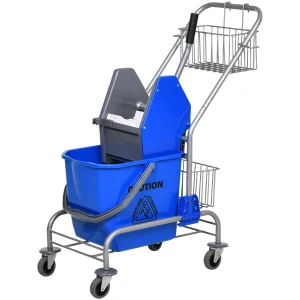 Schoonmaakwagen Huishoudwagen Professionele Bakpers Emmer 26 L + Opbergmand Blauw 73l X 45b X 95h Cm 1