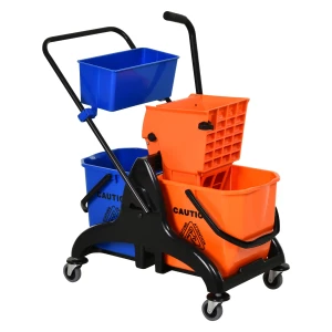 Schoonmaakwagen Professionele Schoonmaakwagen Met Kaakpers 2 Emmer + Opslag Oranje Blauw 1