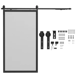 Schuifdeurbeslag Set 244cm Met Rails Rollen Anti Sprong Voorzieningen Deurstopper Vloergeleiding Van Koolstofstaal Zwart 1