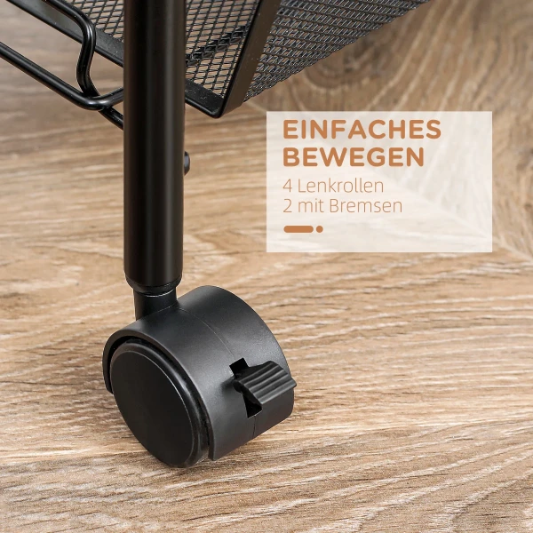 Serveerwagen Afneembaar, Rolwagen Met 4 Niveaus, Keukenwagen Met Haken, Opbergwagen Met Handvat, Remmen, Voor Keuken, Woonkamer, Staal, Zwart 7