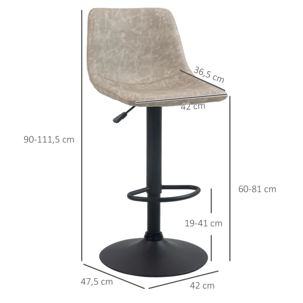 Set Van 2 Barkrukken, Bistrokrukken Met Voetsteun, Draaibare Barkruk, Verstelbare Hoogte Keukenkrukken Met Kunstlederen Bekleding, Voor Woonkamer, Eetkamer, Beige 4