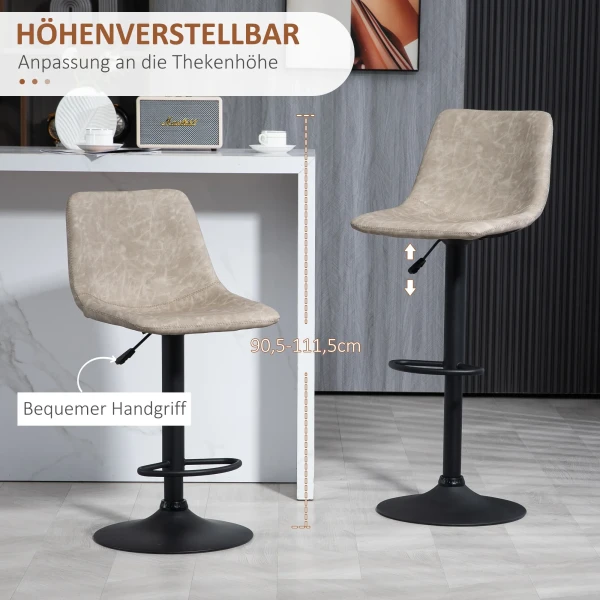 Set Van 2 Barkrukken, Bistrokrukken Met Voetsteun, Draaibare Barkruk, Verstelbare Hoogte Keukenkrukken Met Kunstlederen Bekleding, Voor Woonkamer, Eetkamer, Beige 6