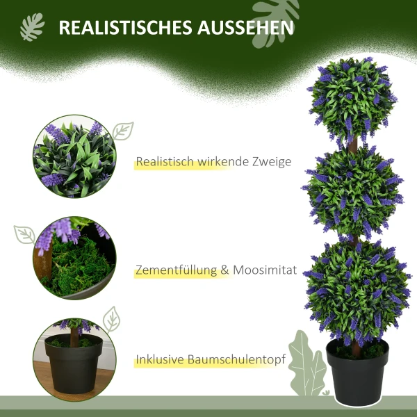 Set Van 2 Grote Kunstmatige Lavendelbomen 110 Cm Kunstplant, Plastic Kunstmatige Planten In Pot, Uv Bestendige Kunstbloemen Met 3 Ballen Voor Woonkamer Slaapkamer Kantoor Tuin 5