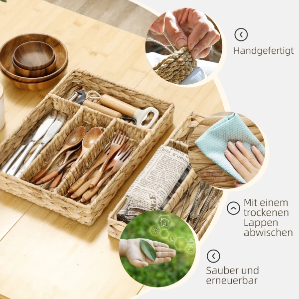 Set Van 2 Opbergmanden, Gevlochten Manden Van Waterhyacint, Voor Opslag En Organisatie, Voor Woonkamer, Keuken, Slaapkamer, 36 X 26 X 5 Cm, Natuurhout 6