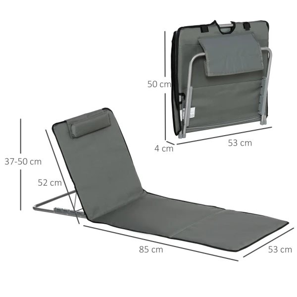 Set Van 2 Opvouwbare Strandmatten Met Verstelbare Rugleuning In 5 Posities, Verstelbare Hoofdsteun, Oxford Stof, Inclusief Draagtas, Afmetingen 124l X 53b X 35 45h Cm 4