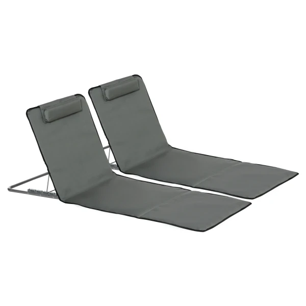 Set Van 2 Opvouwbare Strandmatten Met Verstelbare Rugleuning In 5 Posities, Verstelbare Hoofdsteun, Oxford Stof, Inclusief Draagtas, Afmetingen 124l X 53b X 35 45h Cm 7