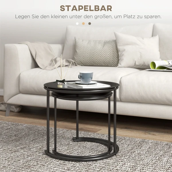 Set Van 2 Salontafels, Ronde Bijzettafel, Stapelbare Woonkamertafel, Sofatafel Voor Woonkamer, Slaapkamer, Hal, Staal, Ø43/35 Cm, Zwart 5