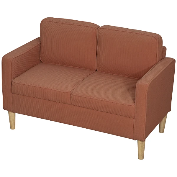 Sofa 2 Zits Kleine Bank Met Armleuning, Opbergruimte, Modern Gestoffeerde Bank Met Corduroy Look, Houten Poten, Kussens, Loungebank Voor Woonkamer, Slaapkamer, 117 X 63 X 79 Cm, Roze 1