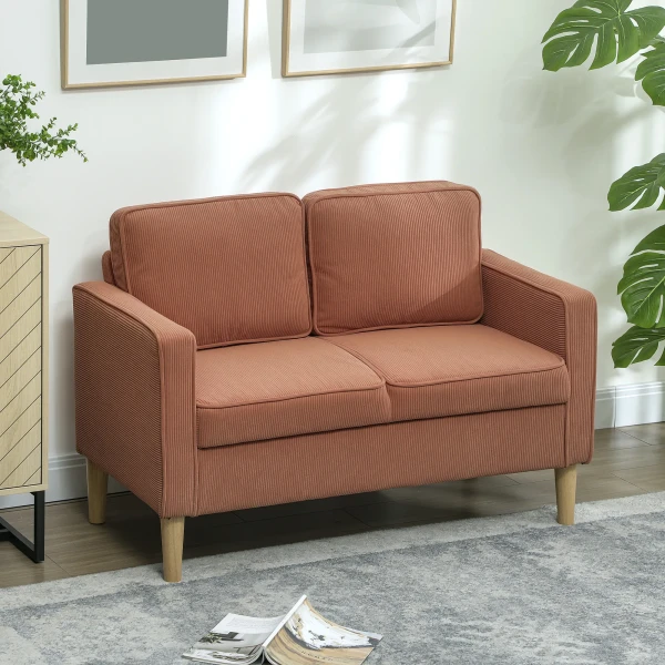 Sofa 2 Zits Kleine Bank Met Armleuning, Opbergruimte, Modern Gestoffeerde Bank Met Corduroy Look, Houten Poten, Kussens, Loungebank Voor Woonkamer, Slaapkamer, 117 X 63 X 79 Cm, Roze 2