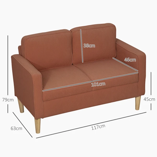 Sofa 2 Zits Kleine Bank Met Armleuning, Opbergruimte, Modern Gestoffeerde Bank Met Corduroy Look, Houten Poten, Kussens, Loungebank Voor Woonkamer, Slaapkamer, 117 X 63 X 79 Cm, Roze 4