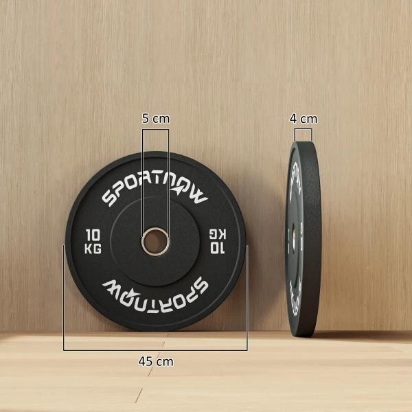 Sportnow 2 Delige Set Halters, 2 X 10kg Gewichten, Halterschijven Set, Gewichtsschijven Voor 5 Cm Halterstang, Ø 50 Mm Boring, Zwart 4