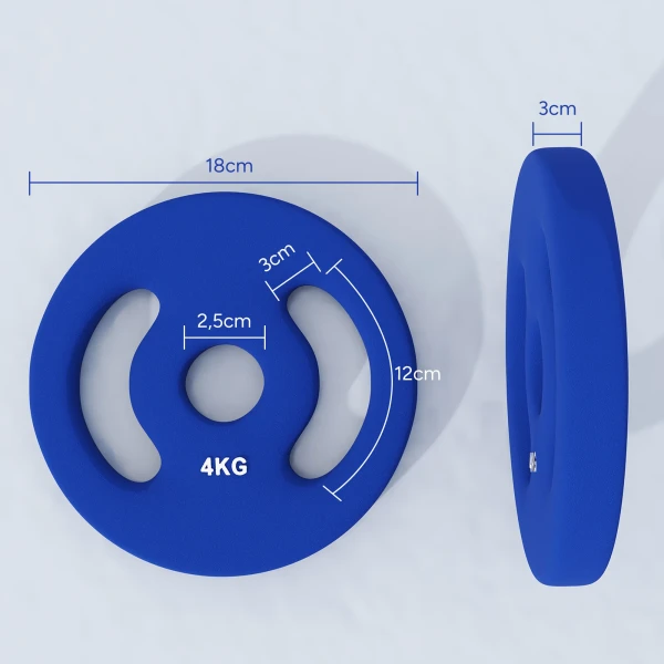 Sportnow 2 Delige Set Halters, 2 X 4 Kg Gewichten, Halterschijven Set, Gewichtsschijven Voor 2,5 Cm Halterstang, Ø 30 Mm Boring, Blauw 4