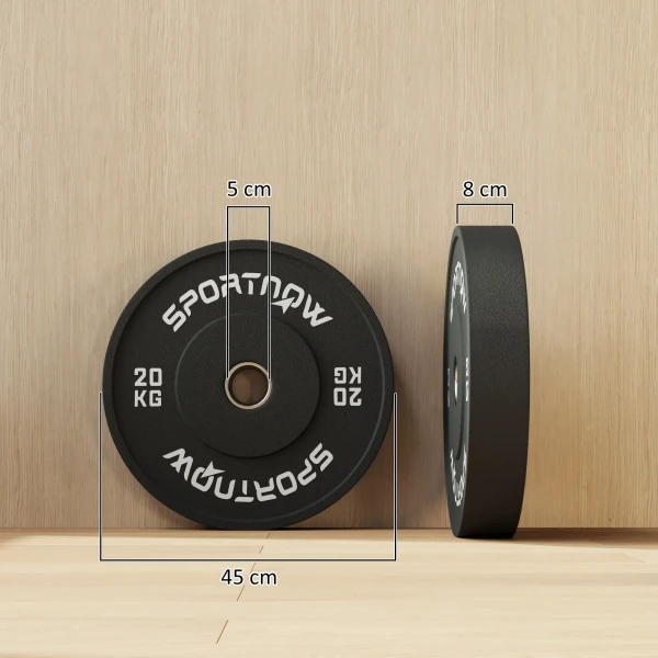 Sportnow 2 Delige Set Haltersgewichten, 2 X 20kg Gewichten, Halterschijven Set, Gewichtsschijven Voor 5 Cm Haltersstang, Ø 50 Mm Boring, Zwart 4