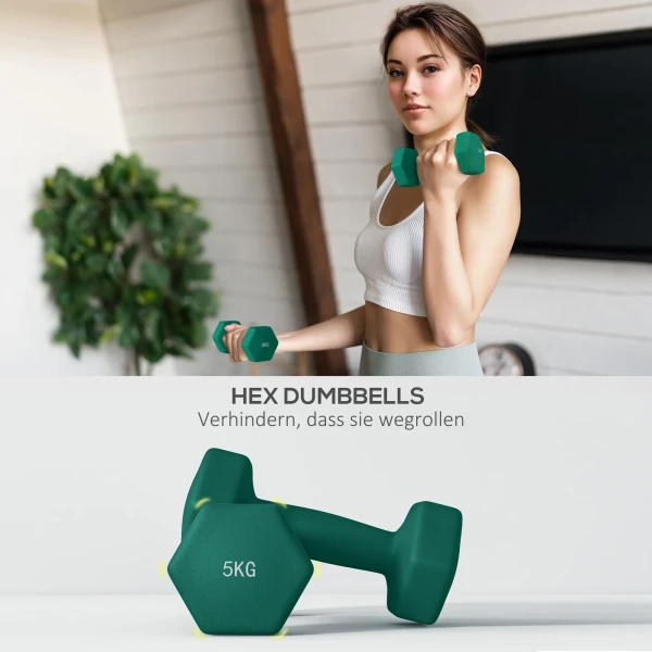 Sportnow 6 Delige Set Dumbbells 2 X 3 Kg, 2 X 4 Kg, 2 X 5 Kg, Dumbbell Set Met Standaard, Hexagon Dumbbells Set, Voor Krachttraining, Fitness Thuis Sportschool, Grijs+groen+turkoois 8