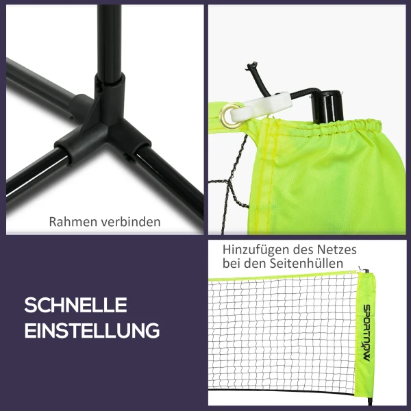 Sportnow Badmintonnet Set Opvouwbaar Tennisnet, 103/120/155 Cm Hoogte Verstelbaar Indoor Outdoor Shuttle Net, Volleybalnet Met Draagtas Metaal Polyester Geel 7