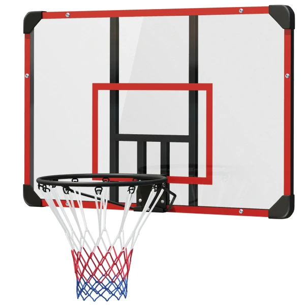 Sportnow Basketbalring, Basketbalbord Met Ring, Basketbalnet Met Basketbalbord, Wandmontage, Voor Buiten, Staal, 113 X 61 X 73 Cm, Rood 1
