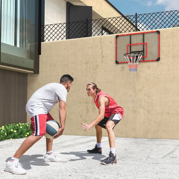 Sportnow Basketbalring, Basketbalbord Met Ring, Basketbalnet Met Basketbalbord, Wandmontage, Voor Buiten, Staal, 113 X 61 X 73 Cm, Rood 2
