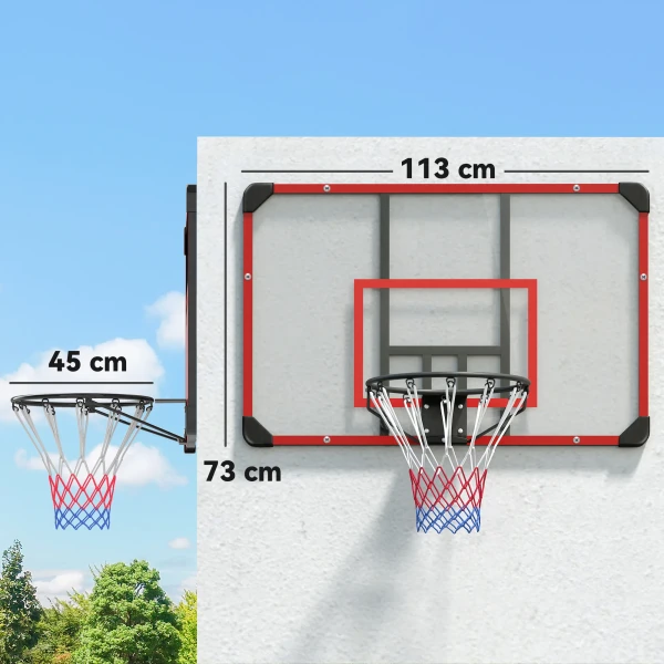 Sportnow Basketbalring, Basketbalbord Met Ring, Basketbalnet Met Basketbalbord, Wandmontage, Voor Buiten, Staal, 113 X 61 X 73 Cm, Rood 4