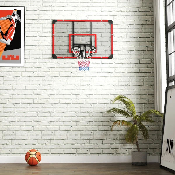 Sportnow Basketbalring, Basketbalbord Met Ring, Basketbalnet Met Basketbalbord, Wandmontage, Voor Buiten, Staal, 113 X 61 X 73 Cm, Rood 7