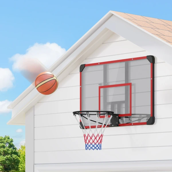Sportnow Basketbalring, Basketbalbord Met Ring, Basketbalnet Met Basketbalbord, Wandmontage, Voor Buiten, Staal, 113 X 61 X 73 Cm, Rood 8