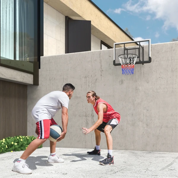 Sportnow Basketbalring Met Achterwand Voor Buiten & Binnen, Basketbalbord Met Ø45 Cm Stalen Ring En Net, Wandmontage, Basketbal Bord Voor Volwassenen, Zwart 2