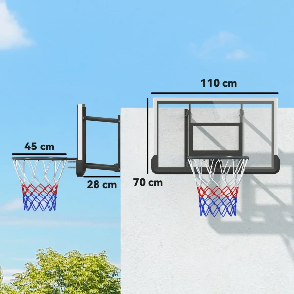 Sportnow Basketbalring Met Achterwand Voor Buiten & Binnen, Basketbalbord Met Ø45 Cm Stalen Ring En Net, Wandmontage, Basketbal Bord Voor Volwassenen, Zwart 4