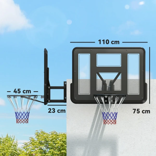 Sportnow Basketbalring Met Achterwand Voor Buiten & Binnen, Basketbalbord Met Ø45 Cm Stalen Ring En Net, Wandmontage, Basketbal Bord Voor Volwassenen, Zwart 4