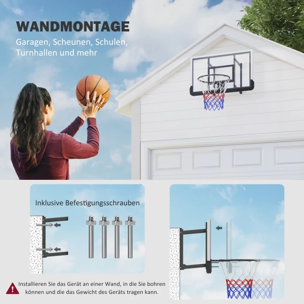 Sportnow Basketbalring Met Achterwand Voor Buiten & Binnen, Basketbalbord Met Ø45 Cm Stalen Ring En Net, Wandmontage, Basketbal Bord Voor Volwassenen, Zwart 5