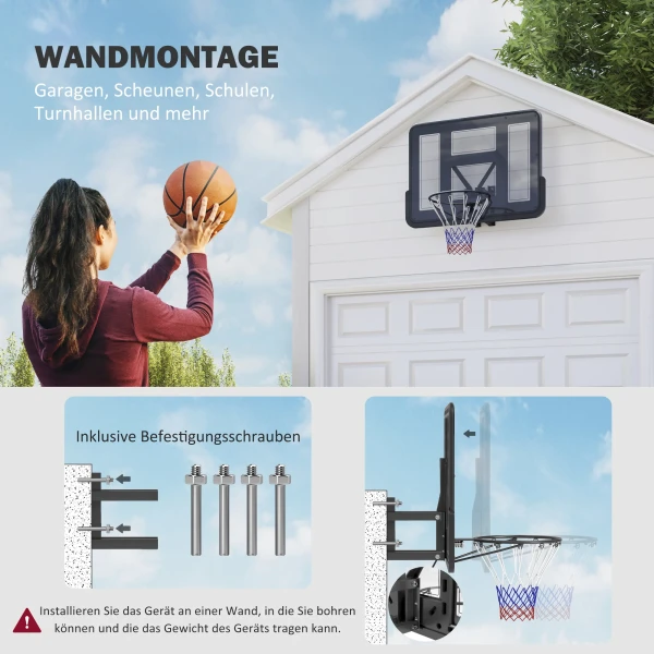 Sportnow Basketbalring Met Achterwand Voor Buiten & Binnen, Basketbalbord Met Ø45 Cm Stalen Ring En Net, Wandmontage, Basketbal Bord Voor Volwassenen, Zwart 5