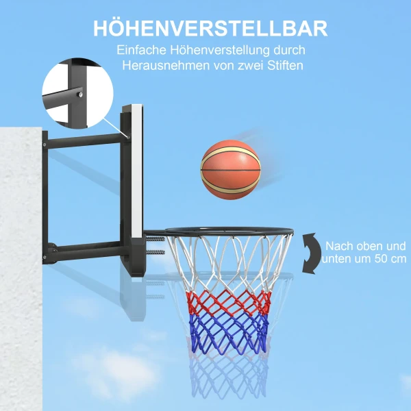 Sportnow Basketbalring Met Achterwand Voor Buiten & Binnen, Basketbalbord Met Ø45 Cm Stalen Ring En Net, Wandmontage, Basketbal Bord Voor Volwassenen, Zwart 6