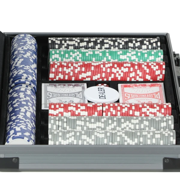 Sportnow Pokerkoffer Pokerset, Poker Compleet Set Met 400 Chips, 11,5 Gram, 2 Kaartspellen, 5 Dobbelstenen, Dealer Schijf, Speelmat, Aluminiumkoffer 10