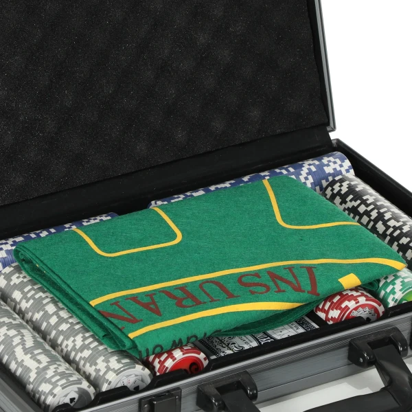 Sportnow Pokerkoffer Pokerset, Poker Compleet Set Met 400 Chips, 11,5 Gram, 2 Kaartspellen, 5 Dobbelstenen, Dealer Schijf, Speelmat, Aluminiumkoffer 9