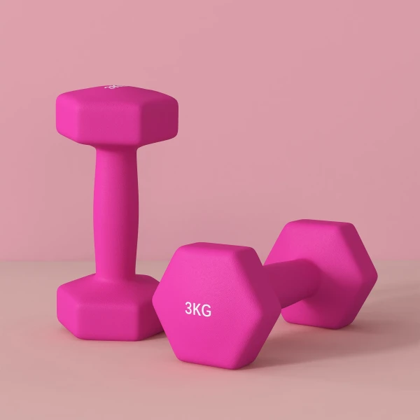 Sportnow Set Van 2 Dumbbells 2 X 3 Kg Dumbbellset, Vloervriendelijke Hexagon Dumbbell Set Voor Krachttraining, Thuis, Roze 10
