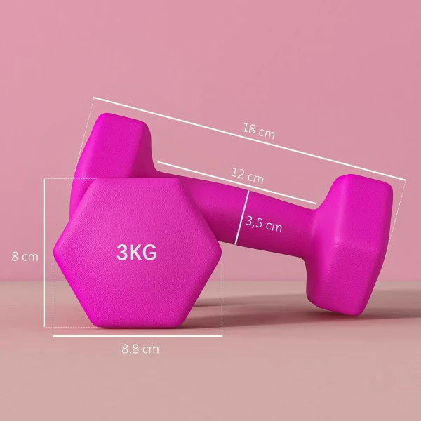 Sportnow Set Van 2 Dumbbells 2 X 3 Kg Dumbbellset, Vloervriendelijke Hexagon Dumbbell Set Voor Krachttraining, Thuis, Roze 4