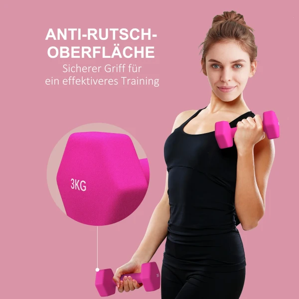 Sportnow Set Van 2 Dumbbells 2 X 3 Kg Dumbbellset, Vloervriendelijke Hexagon Dumbbell Set Voor Krachttraining, Thuis, Roze 7