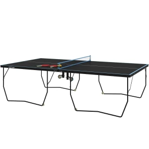 Sportnow Tafeltennistafel Outdoor, Opvouwbare Tafeltennistafel Met Net, Wielen, 2 Tafeltennisbatjes En 3 Ballen, Staal, Zwart, 274 X 152,5 X 76 Cm 1