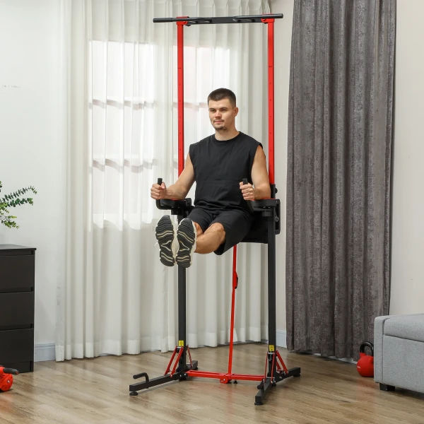 Sportnow Verstelbare Krachttoren 127 223 Cm, Multifunctionele Power Tower, Opvouwbare Klimtoren, Klimstang, Krachtstation Max. 120 Kg, Voor Thuis Training 10