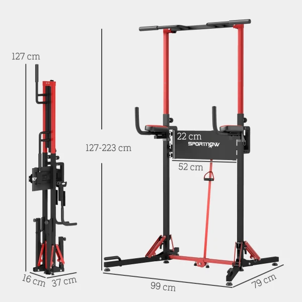 Sportnow Verstelbare Krachttoren 127 223 Cm, Multifunctionele Power Tower, Opvouwbare Klimtoren, Klimstang, Krachtstation Max. 120 Kg, Voor Thuis Training 4