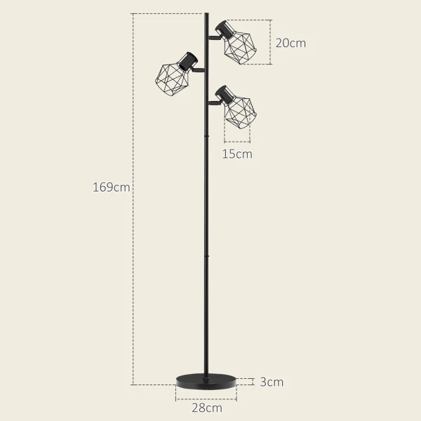 Staande Lamp, Staande Lamp Met 3 E27 Fittingen, 40 W Staande Lamp Met 3 Verstelbare Vlammen, Voor Woonkamer, Hoogte 169 Cm, Metaal, Excl. Gloeilamp, Zwart 4