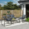 Stalen Tuinmeubelset 4 Personen Weerbestendig Balkonmeubelset Met 2 Zits Sofa 2 Stoelen, Zitkussens, Bijzettafel, Outdoor Zitgroep Terrasmeubels Tuinset Voor Tuin Terras Balkon Grijs 2