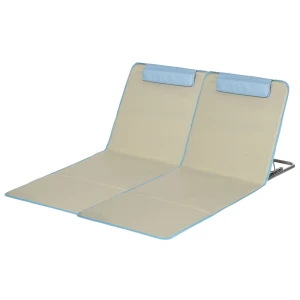 Strandmat, Set Van 2 Opvouwbare Strandligstoel Met Hoofdkussen, 5 Traps Verstelbare Strandmatras Met Draagtas, Staal, Beige, 134 X 48 X 33 43 Cm 1