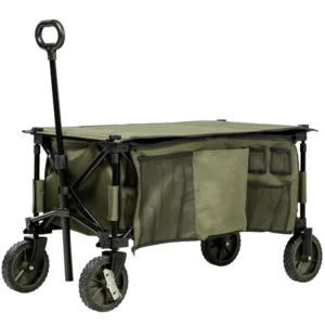 Strandwagen, Inklapbare Transportwagen Met 4 Wielen, Afneembare Hoes, In Hoogte Verstelbare Handgreep, Kantelbaar Dienblad, Inklapbaar En Met 5 Opbergvakken 108 X 55 X 93 Cm Groen 1