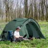 Tent Voor 2 Personen 190t Campingtent Met Haringen Koepeltent Glasvezel Polyester Grijs 325 X 183 X 130 Cm 1