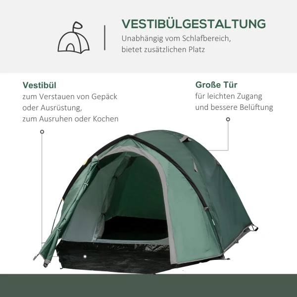 Tent Voor 2 Personen 190t Campingtent Met Haringen Koepeltent Glasvezel Polyester Grijs 325 X 183 X 130 Cm 4